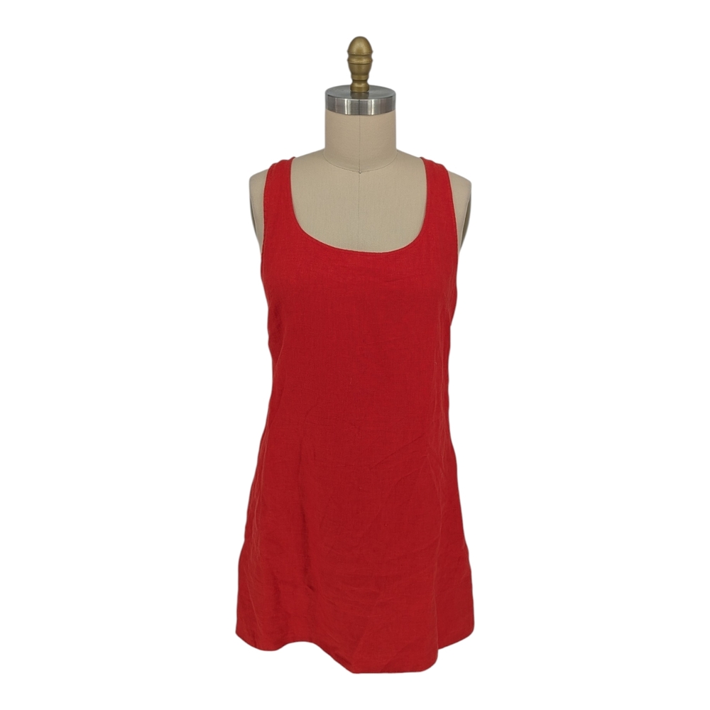 00305 Madewell Linen Mini Dress Red size 10 minimalist preppy summer coastal